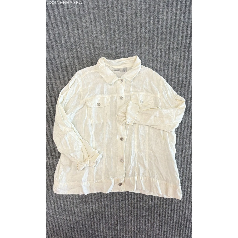 Chicos White Linen Button Up Blouse Long Sleeve Shirt Top Womens Size 3 XL 16